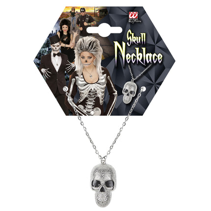 Collier d'Halloween crâne argenté