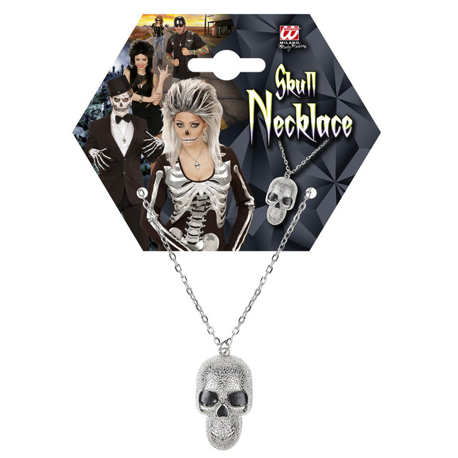 Collier d'Halloween crâne argenté