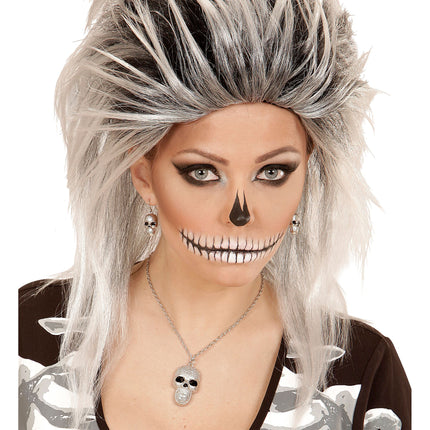 Collier d'Halloween crâne argenté