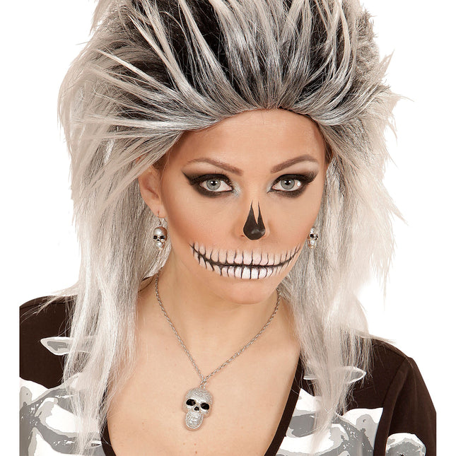 Collier d'Halloween crâne argenté
