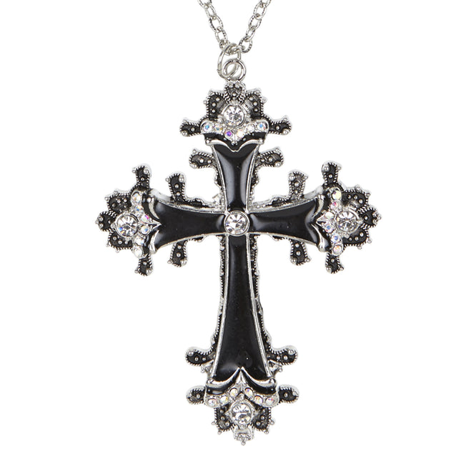Collier d'Halloween Croix en argent noir