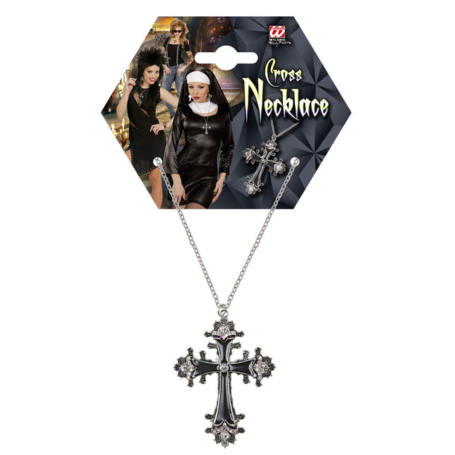 Collier d'Halloween Croix en argent noir
