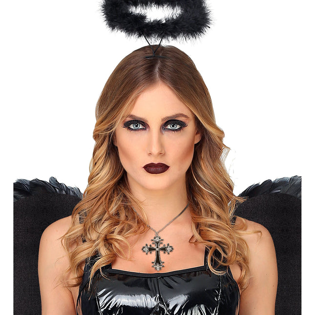 Collier d'Halloween Croix en argent noir