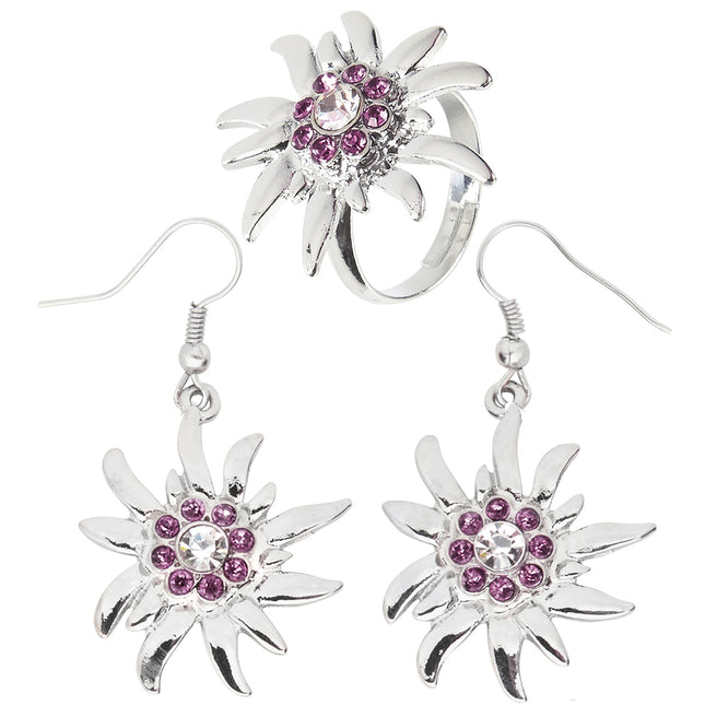 BOUCLES D'OREILLES ET BAGUE EDELWEISS