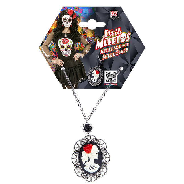 Collier d'Halloween crâne et rose