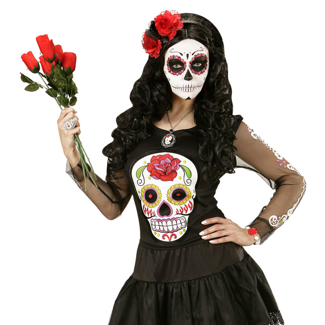 Collier d'Halloween crâne et rose