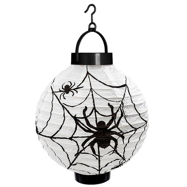 Lanterne d'Halloween Toile d'araignée noire et blanche 20cm