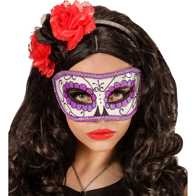 Masque pour les yeux Dia De Los Muertos violet