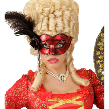 Masque noir rouge pour les yeux avec des plumes