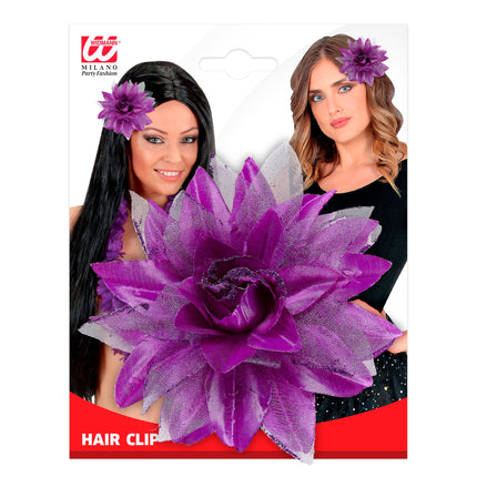 Fleur de cheveux violette pailletée