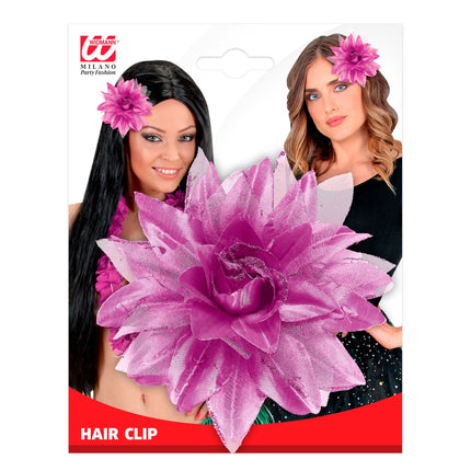 Fleur de cheveux rose mauve pailletée