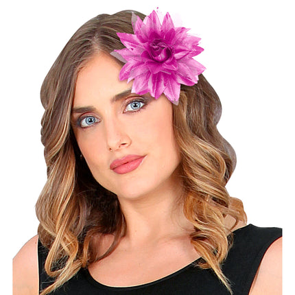 Fleur de cheveux rose mauve pailletée