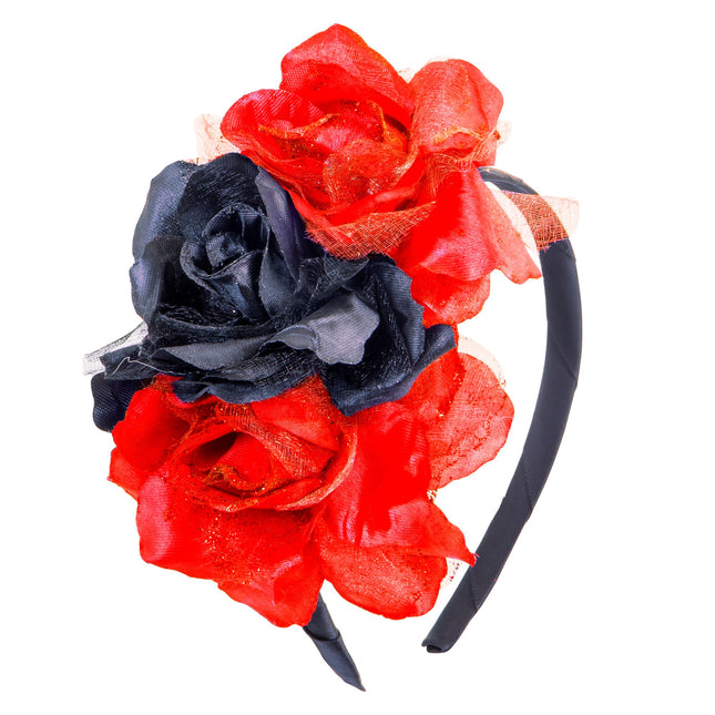 Bandeau Dia De Los Muertos Rouge Noir Fleurs