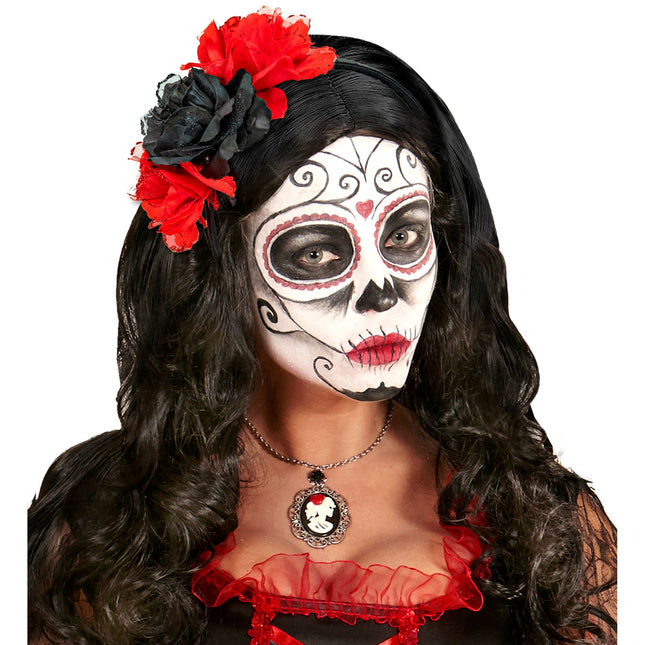 Bandeau Dia De Los Muertos Rouge Noir Fleurs