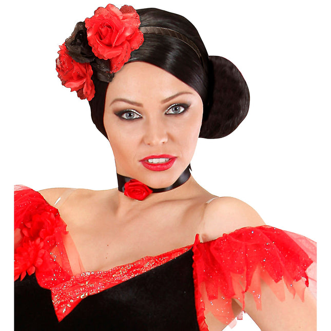 Bandeau Dia De Los Muertos Rouge Noir Fleurs