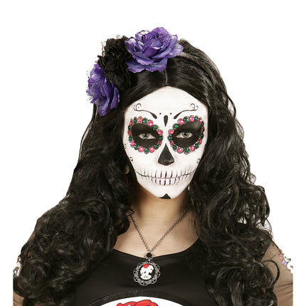 Bandeau Dia De Los Muertos Noir Fleurs Mauves