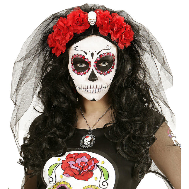 Bandeau d'Halloween Noir Rouge Voile