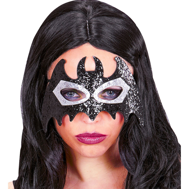 Masque pour les yeux d'Halloween Chauve-souris noire et argentée