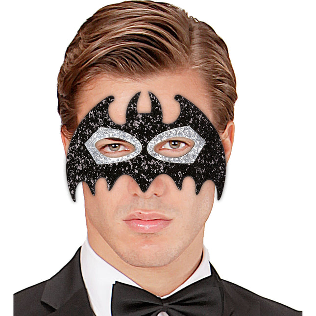 Masque pour les yeux d'Halloween Chauve-souris noire et argentée