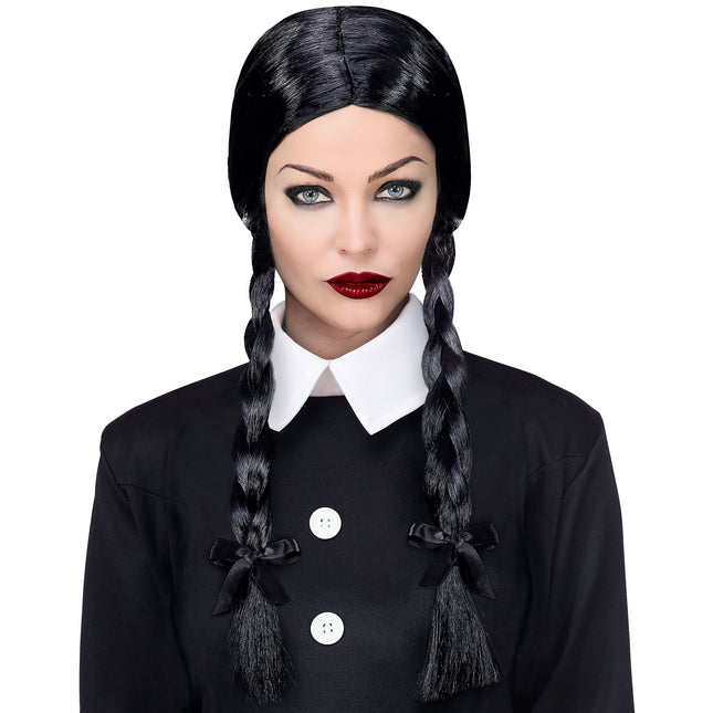 Perruque d'Halloween Tresses noires Cheveux longs