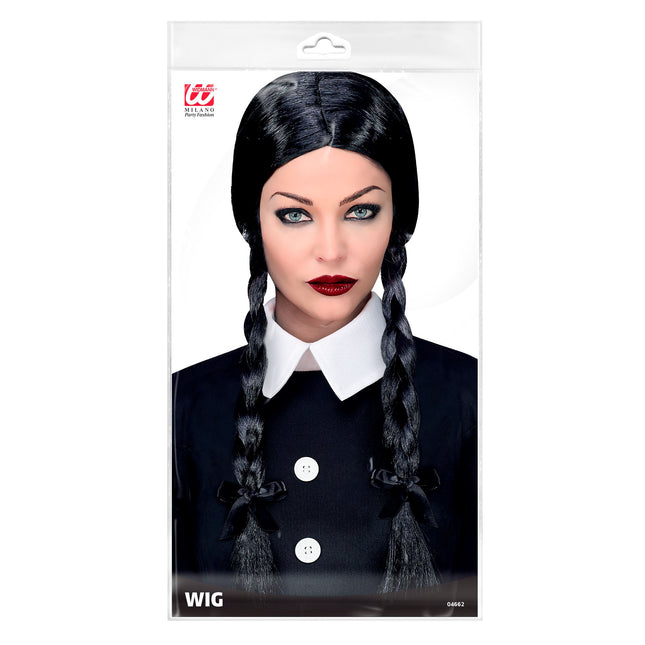 Perruque d'Halloween Tresses noires Cheveux longs