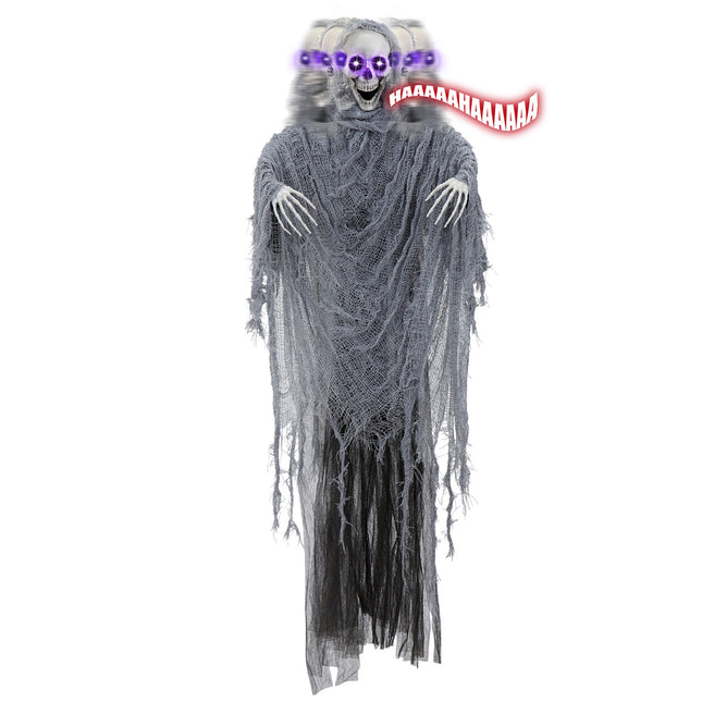 Poupée d'Halloween Faucheuse grise avec son, lumière et mouvement