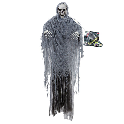 Poupée d'Halloween Faucheuse grise avec son, lumière et mouvement