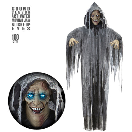 Poupée d'Halloween Zombie gris avec son, lumière et mouvement