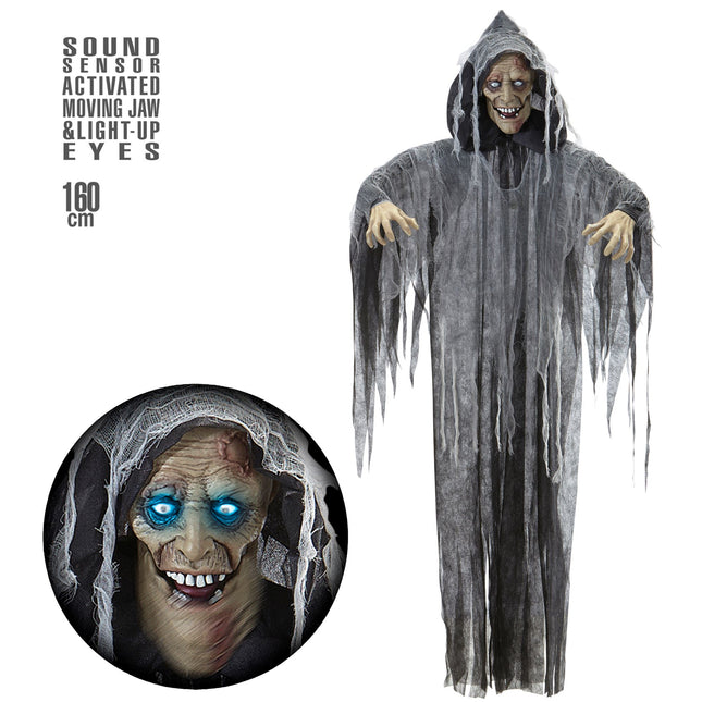 Poupée d'Halloween Zombie gris avec son, lumière et mouvement