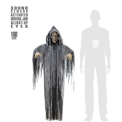 Poupée d'Halloween Zombie gris avec son, lumière et mouvement