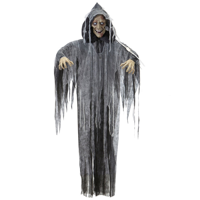 Poupée d'Halloween Zombie gris avec son, lumière et mouvement