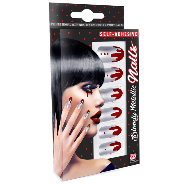 Faux ongles d'Halloween Sang argenté