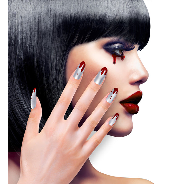 Faux ongles d'Halloween Sang argenté