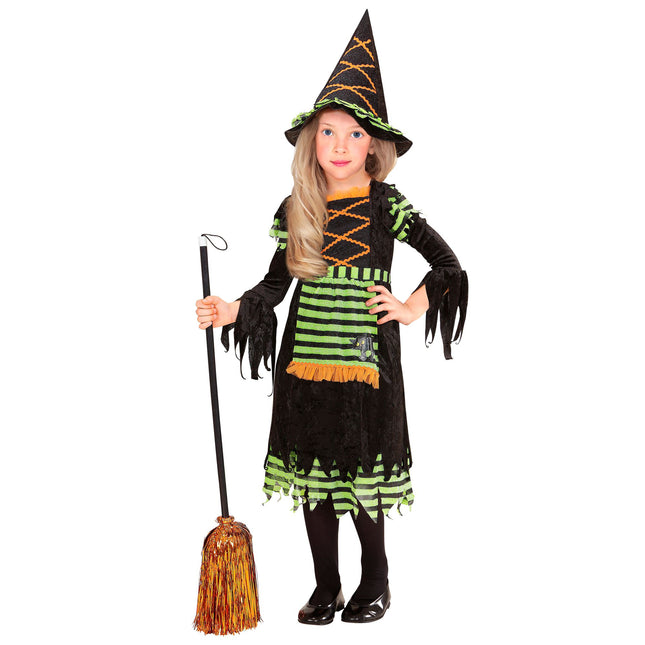 Robe d'Halloween Noir Vert Fille Sorcière