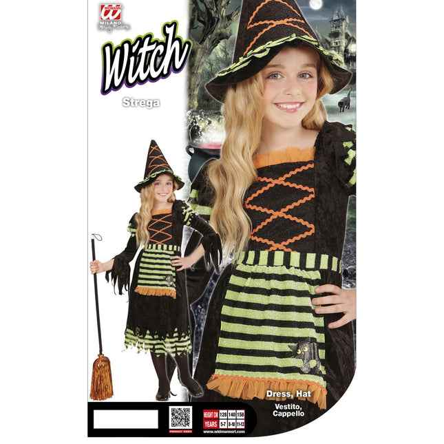 Robe d'Halloween Noir Vert Fille Sorcière