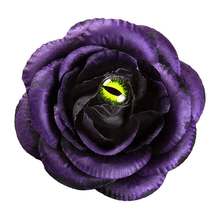 Barrette d'Halloween Rose violette avec œil de chat