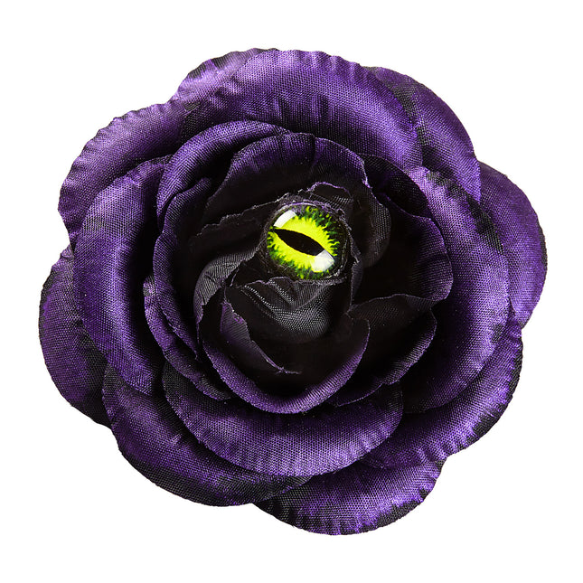 Barrette d'Halloween Rose violette avec œil de chat