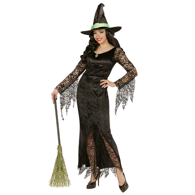 Robe d'Halloween Noir Dames Sorcière Dentelle