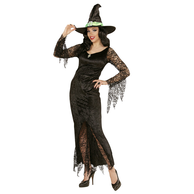 Robe d'Halloween Noir Dames Sorcière Dentelle