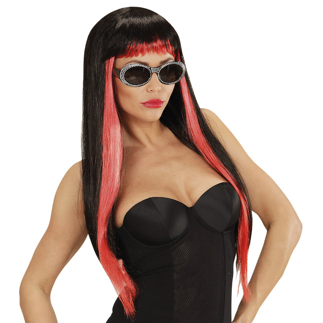 Perruque d'Halloween Noir Rouge Gothique