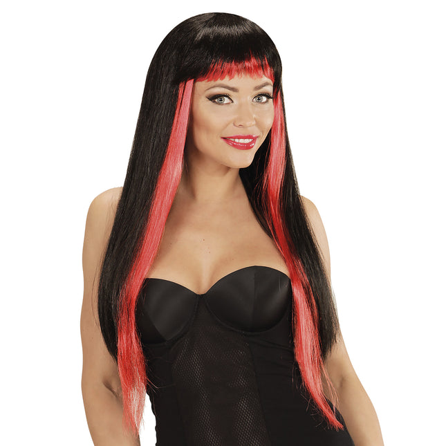 Perruque d'Halloween Noir Rouge Gothique