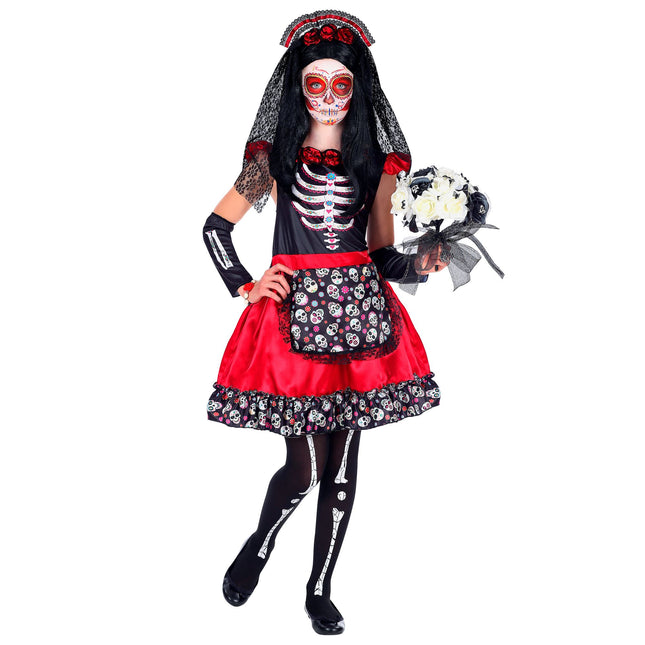 Robe Dia De Los Muertos Noir Rouge Fille