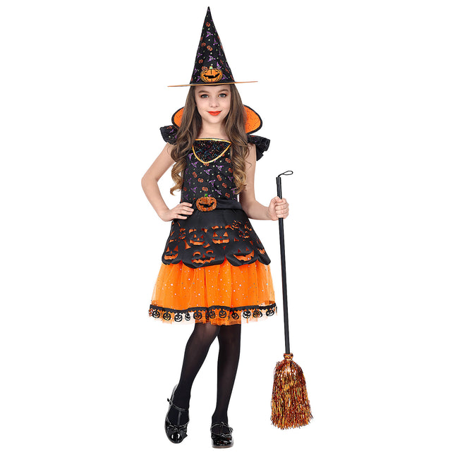 Costume d'halloween sorcière fille orange noire
