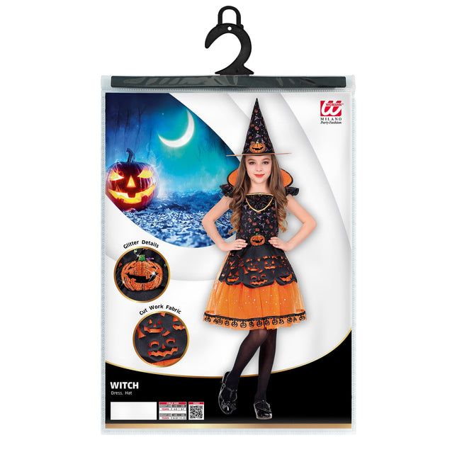 Costume d'halloween sorcière fille orange noire