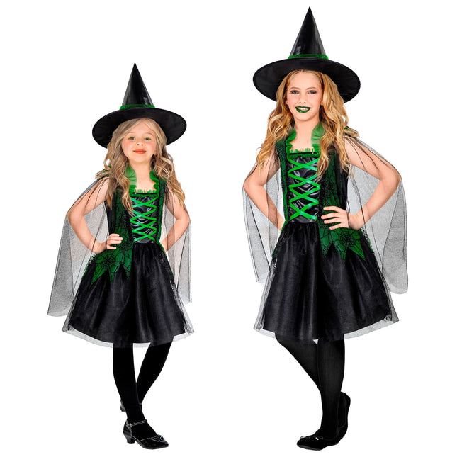 Robe d'Halloween Noir Vert Fille Sorcière 2 pièces