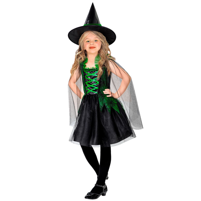 Robe d'Halloween Noir Vert Fille Sorcière 2 pièces