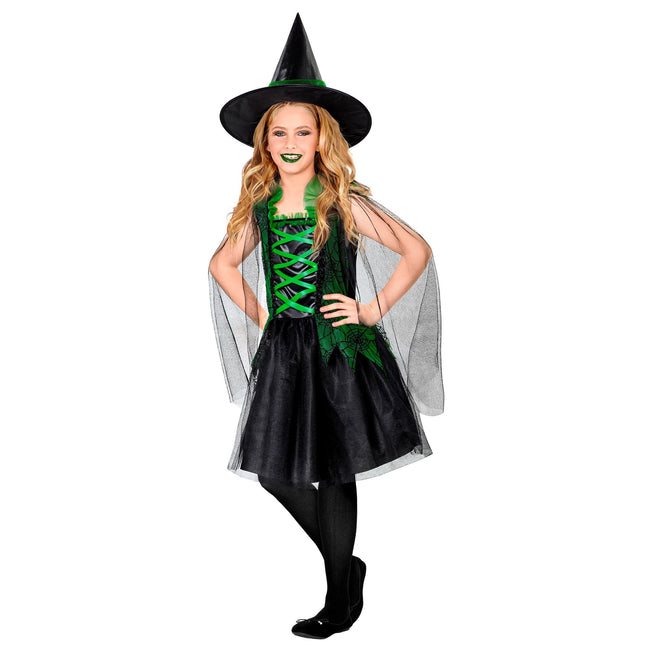 Robe d'Halloween Noir Vert Fille Sorcière 2 pièces