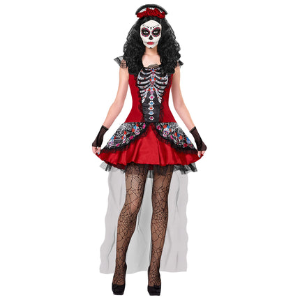 Robe Dia De Los Muertos Noir Rouge Dames