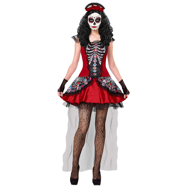 Robe Dia De Los Muertos Noir Rouge Dames