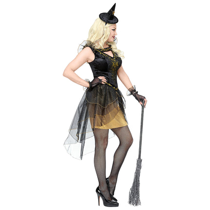 Robe d'Halloween Noir Or Dames Sorcière